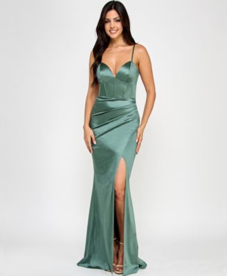 Emerald Sundae - Juniors' Corset-Front Cutout-Back Gown
