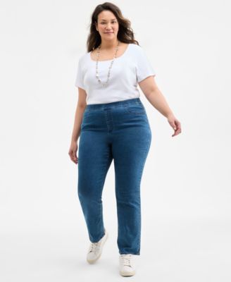 Style & Co - Plus Size Mid Rise Straight-Leg Pull-On Denim Jeans