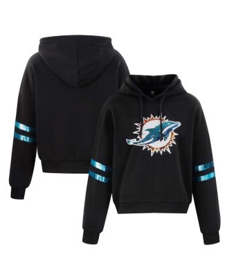 Cuce - Women's  Black Miami Dolphins Cropped Sequins Pullover Hoodie