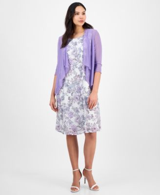 Connected - Women's 2-Pc. Open-Front Jacket & Floral Dress Set