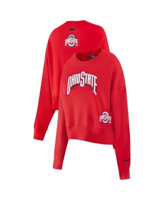 Pro Standard - Women's Scarlet Ohio State Buckeyes Sequin Boxy Cropped Pullover Sweatshirt