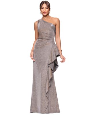 XSCAPE - Women's Glitter Knit One-Shoulder Gown