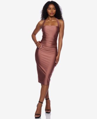 Alex & Sophia - Women's Ruched Halter Midi Dress