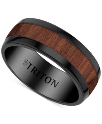 Triton - Wood Insert Band Ring in Black Tungsten Carbide