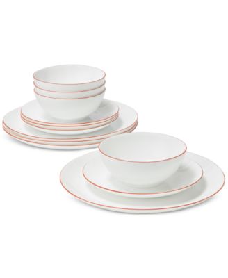 Arch Studio - Opal Glass Rust Rim 12-Pc Dinnerware Set, Service for 4,