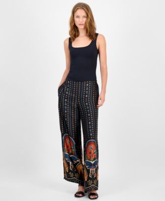 T Tahari - Women's Printed Pull-On Wide-Leg Pants