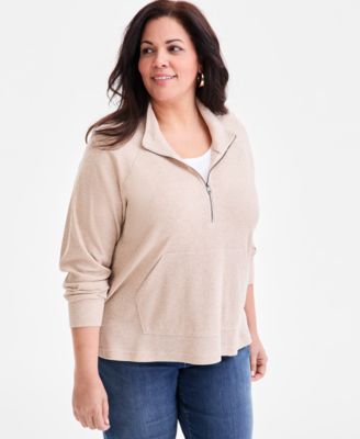 Style & Co - Plus Size Ribbed Collared Quarter-Zip Top
