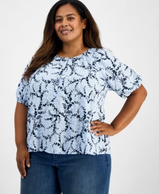 Style & Co - Plus Size Floral-Print Puff-Sleeve Top