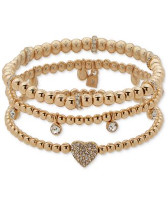 Nine West - 3-Pc. Set Crystal Heart Stretch Bracelets