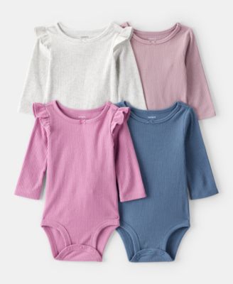 Carter's - Baby Long-Sleeve Ribbed Bodysuits, 4 Pack