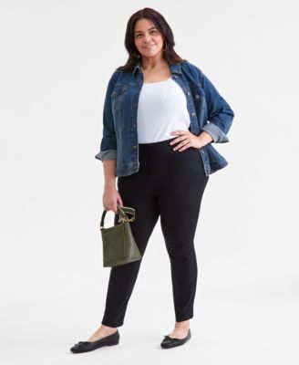 Style & Co - Plus Size High-Rise Pull-On Pont&eacute;-Knit Skinny Pants