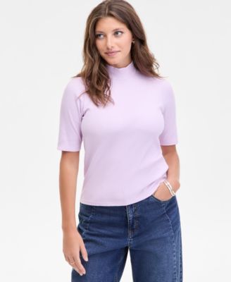 On 34th - Women's Mock Neck Elbow-Sleeve Top