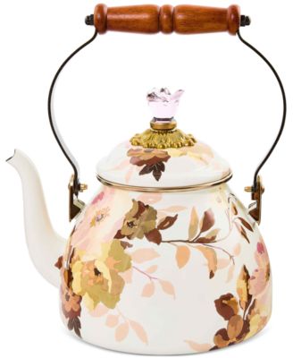 Wild Rose White Enameled 2-Qt. Tea Kettle image