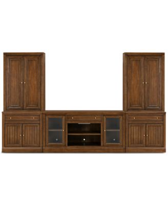 Amren 129" Wood 2 Door Console with 2 Door Hutches and 2 Door Bases with Drawers image