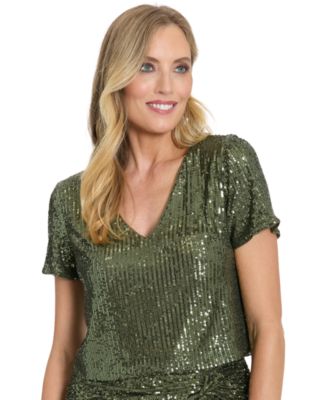 Muse - Women's V-Neck Sequin Crop Top