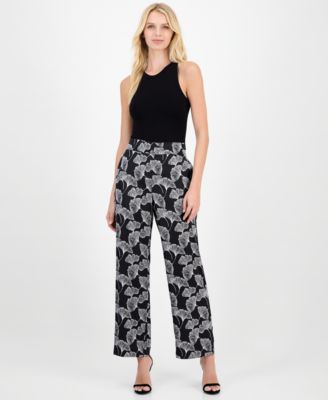Anne Klein - Women's Printed Pull-On Wide-Leg Pants