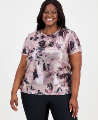 Anne Klein - Plus Size Sequinned Short-Sleeve Top