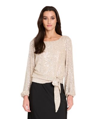 Tahari ASL - Petite Sequin Tie-Hem Blouse