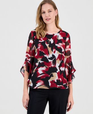 Kasper - Women's Printed 3/4-Sleeve Blouse