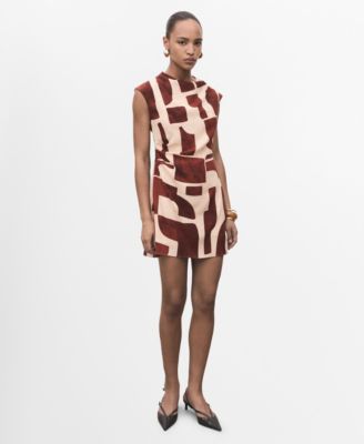 MANGO - Women's Draped Neck Printed Dress