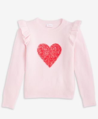 CeCe - Girls 4-8 Ruffled-Trim Sequin-Heart Pullover Sweater