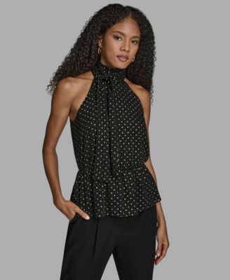 BCBG - Women's Polka Dot Print Halter Neck Blouse