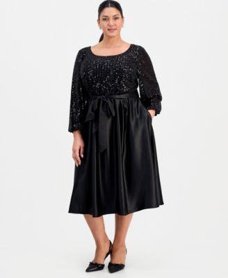 Alex Evenings - Plus Size Sequin-Bodice Midi Dress