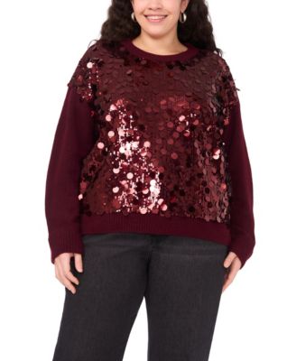 Vince Camuto - Plus Size Multi Paillette Crewneck Sweater