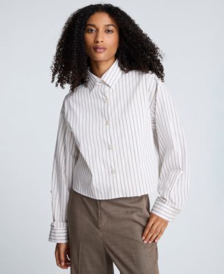 Kenneth Cole - Women's Stripe Button-Front Crop Shirt