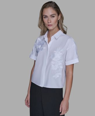 KARL LAGERFELD PARIS - Women's Solid Floral Blouse