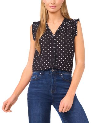 CeCe - Women's Short-Sleeve V-Neck Button Down Top