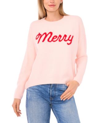 CeCe - Women's Merry Script Long-Sleeve Cozy Sweater