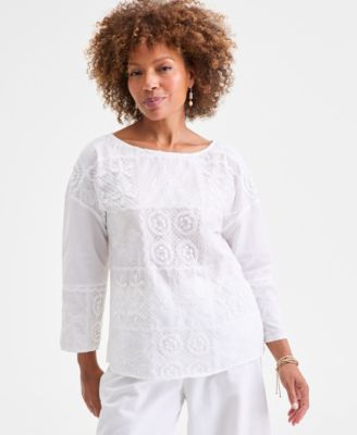 Style & Co - Plus Size Lace Patchwork Round Neck Top