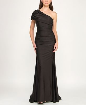 B Darlin - Juniors' One-Shoulder Draped Floor-Sweeping Gown