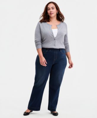 Style & Co - Plus Size Pull-On Shaping High-Rise Wide-Leg Jeans