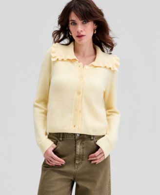 And Now This - Petite Ruffle Collar Button Cardigan