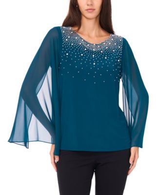 MSK - Women's Crystal-Embellished Flutter-Sleeve Top