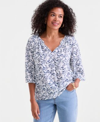 Style & Co - Women's Printed Flutter-Sleeve Top
