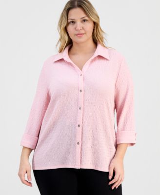 Kasper - Plus Size 3/4-Sleeve Button-Front Shirt
