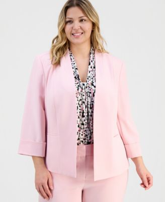Kasper - Plus Size Stretch Crepe Open-Front 3/4-Sleeve Collarless Blazer