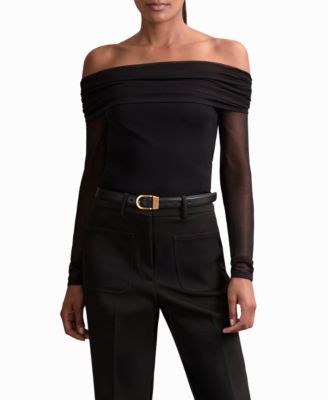 REISS - Women's Sheer-Mesh Bardot Top
