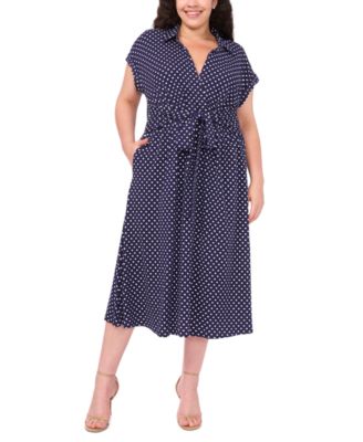 MSK - Plus Size Pull-On Printed Belted Midi Shirtdress