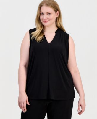 Anne Klein - Plus Size Pleated-Shoulder Sleeveless Top