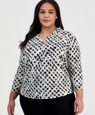 Anne Klein Essentials - Plus Size Printed Long-Sleeve Top