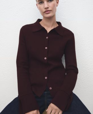 MANGO - Women's Shirt Collar Cardigan
