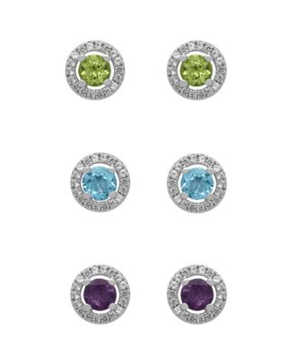 Macy's - 3-Pc. Multi-Stone Stud Earrings Set (2.60 ct. t.w.)in Sterling Silver