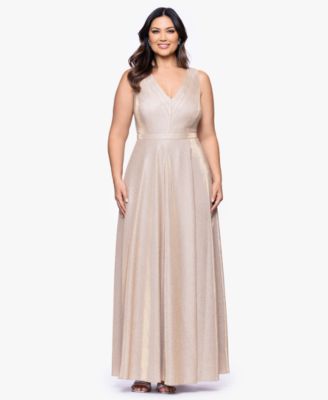 XSCAPE - Plus Size V-Neck Glitter Ball Gown