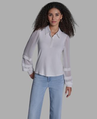BCBG - Women's Slim Fit Collared Button-Up Top