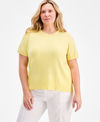 Style & Co - Plus Size Ribbed Short-Sleeve Sweater