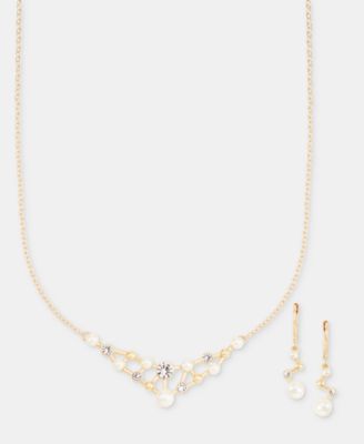 Anne Klein - Stone Cluster Bar Statement Necklace & Earrings Set